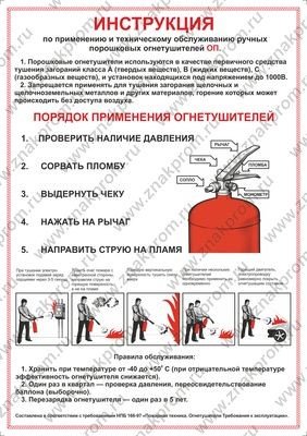 Плакат Инструкция огнетушитель порошковый ОП (Пленка А4)